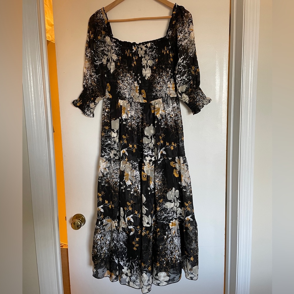 Baltic Born Fabian Jacquard Midi Dress | Black Floral - size M